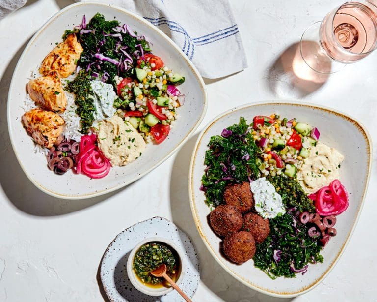 Bright and fresh Santorini Bowls from Luna Grill Mediterranean Kitchen