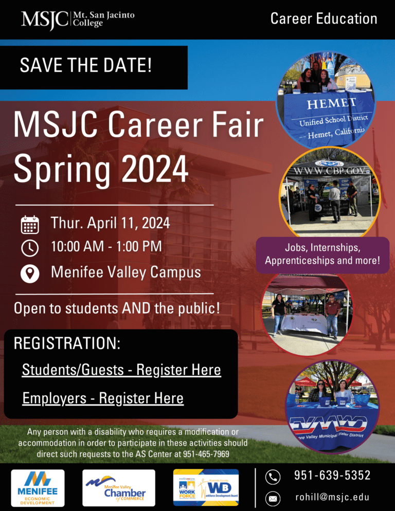 Mt. San Jacinto College Job Fair Spring 2024